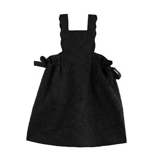 砚台家女童夹棉黑色背带裙冬装新款儿童中长裙女宝加厚保暖连衣裙