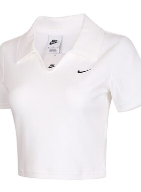 NIKE耐克女子短袖高腰修身短款T恤刺绣logo翻领POLO衫 IO2730-100