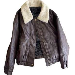 咖色仿羊羔毛翻领羽绒服女2025冬季新款白鸭绒内胆蛋白皮皮衣外套