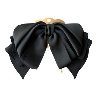 韩国黑色缎面大蝴蝶结发夹高级感弹簧夹头花发卡头饰发饰马尾夹女
