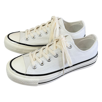 白黑色情侣款复古低帮百搭帆布鞋