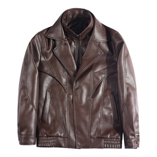 男士皮衣翻领机车短款皮夹克冬季男士修身假两件PU皮外套帅气上衣