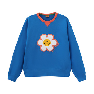 【限时75折】wigglewiggle26年春个性笑脸花舒适宽松撞色圆领卫衣