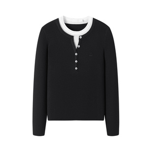 Navigare意大利小帆船2026春季新款针织衫女士假两件修身长袖T恤