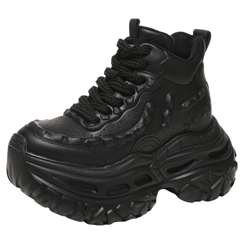 香港时尚新款高帮老爹鞋女款加绒厚底内增高2025冬季女士休闲松糕