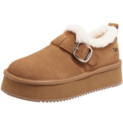 骆驼女鞋2025冬季新款厚底加绒保暖雪地靴毛毛鞋休闲勃肯鞋棉鞋女