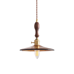 全铜吊灯免接线简约中古卧室床头客厅灯玄关民宿胡桃木侘寂复古灯