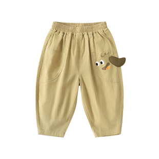 咔咔熊猫宝宝卡通纯棉裤子夏装儿童休闲长裤春夏男童女童薄款裤子