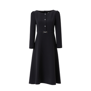 迪图2026春季新款时尚简约气质高级感轻奢手工钻扣装饰女士连衣裙
