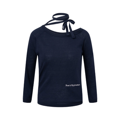 RR不对称一字领系带毛织上衣