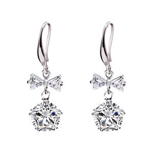 长款气质韩国挂钩耳坠耳钩蝴蝶结人造锆石女网红简约个性百搭耳环