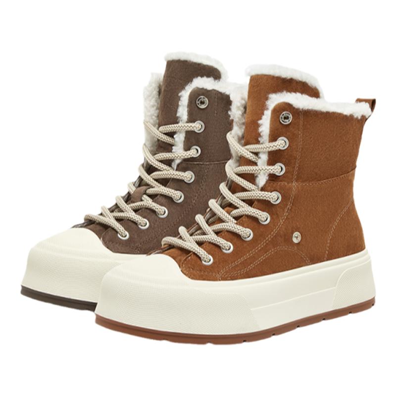 百思图冬季商场新款加绒加厚大棉鞋女厚底增高马丁靴E8615DD4