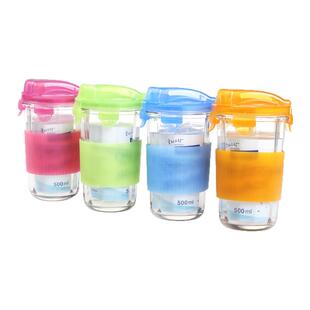 进口Glasslock耐热钢化女生玻璃杯柠檬水杯便携带绳茶杯微波杯子
