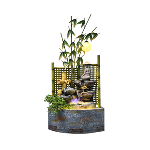 新中式阳台花园景观庭院角落装饰户外田园假山造景鱼池循环水摆件
