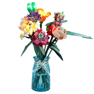 ky适用于乐高10280玫瑰花鲜花积木玩具女孩系列盆景永生插花LED灯