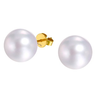 海蒂珠宝 今时 10-12mm大颗粒深海南洋澳白珍珠耳钉女18K金耳饰