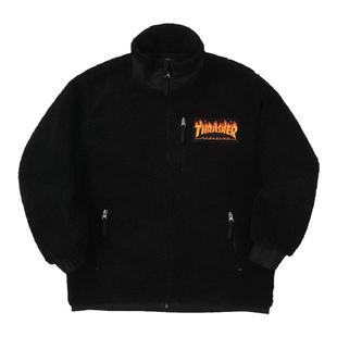 断码特价 THRASHER潮牌火焰刺绣羊羔毛情侣棉服宽松加绒夹克外套