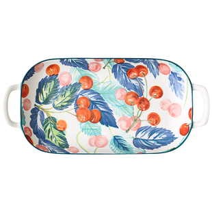 2025新款高级感釉下彩深盘菜盘家用烤肉炸薯条烤盘长方形蒸鱼盘子