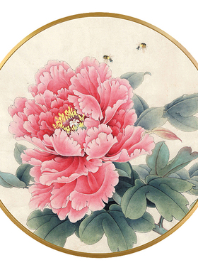 圆形饭店装饰画府第画廊牡丹中式