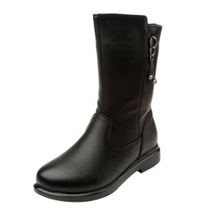 骑士靴子女2025新款真皮平底短靴冬季加绒棉靴中靴半靴软底中筒靴