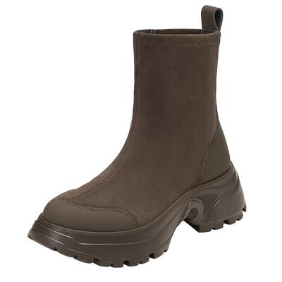 思加图弹力靴厚底丝绒可可海豚靴