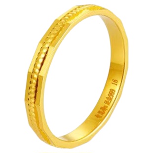 老凤祥黄金几何车花戒指女款新款实心指环素圈婚戒生日礼物送女友