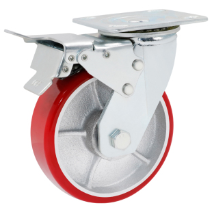 6寸重型脚轮铁芯聚氨酯轮4寸5寸8寸带刹车万向轮设备轱辘工业脚轮