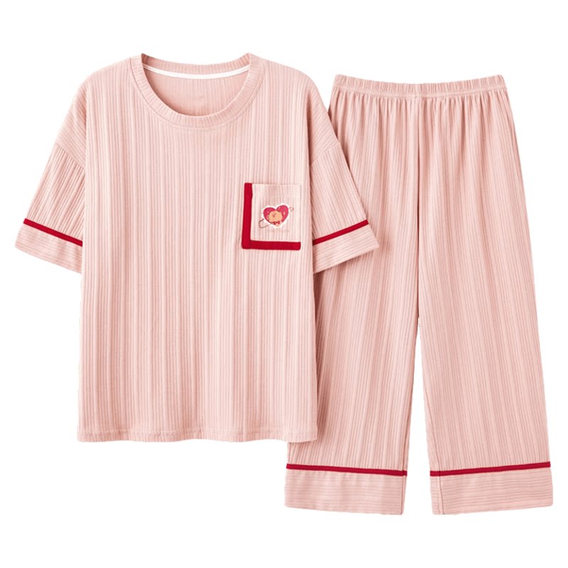 春秋夏季女士薄款短袖七分裤睡衣