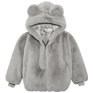 儿童皮草外套冬季男女童棉服加厚连帽熊宝宝棉袄仿貂绒獭兔毛毛衣