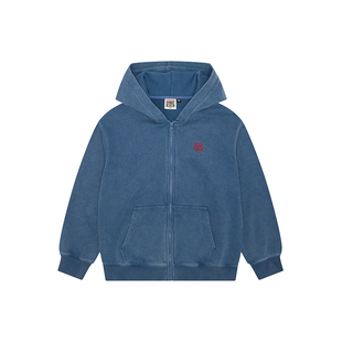 VISION童装 美式复古品牌印花连帽开衫卫衣外套男女儿童26春新款