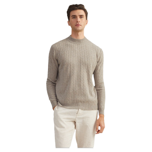 圣雪绒2021秋冬新款男半高领纯色绞花羊绒衫休闲套头长袖针织衫