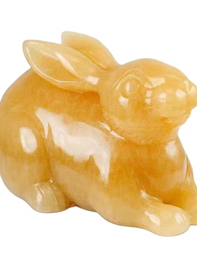 天然米黄玉中式十二生肖兔摆件