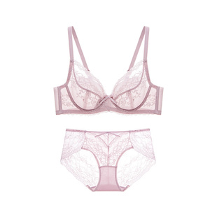 曼妮芬大胸显小本命年红色内衣女文胸套装送礼物结婚性感蕾丝超薄