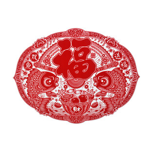 春节民俗有鱼大号窗花植绒玻璃贴2026马年新款椭圆形窗贴双面门贴