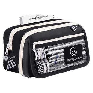 9层超大容量透明笔袋女生2026新款文具盒男孩款初中生高中黑色铅笔盒简约高颜值ins风痛包文具笔袋女孩款网红