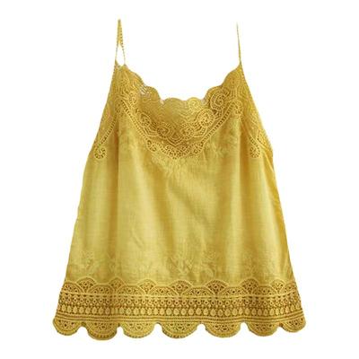 文艺风镂空刺绣棉麻吊带