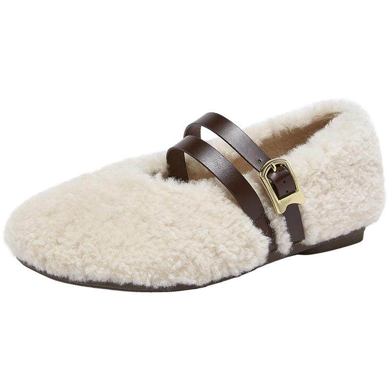 百思图2025冬季新款毛毛鞋玛丽珍鞋加绒保暖女浅口单鞋F1812DQ5