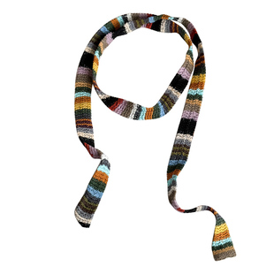 彩虹糖果针织条纹细窄长条小丝巾女护颈围脖子搭配牛仔裤腰带领带