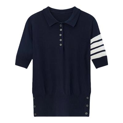 tb翻领短袖针织polo薄款上衣