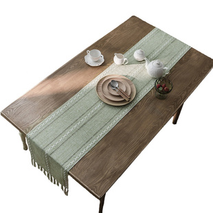 美式纯色复古桌旗餐桌茶几盖布高级感手工打结餐边柜斗柜长条盖布