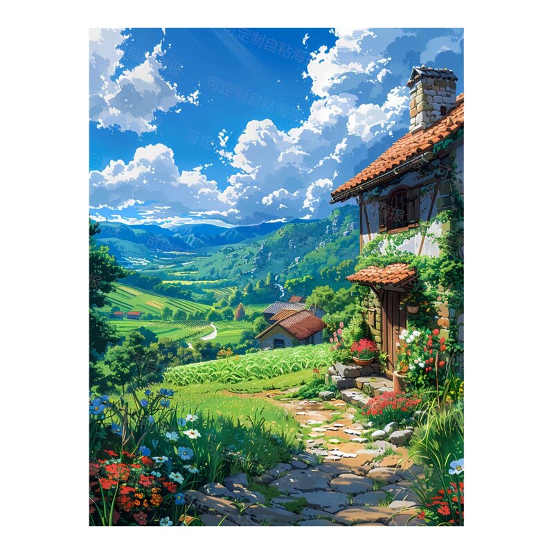 田园风景自粘贴画防水墙贴