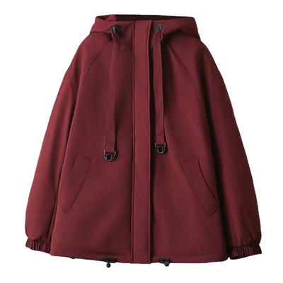 连帽加绒加厚宽松棉服外套