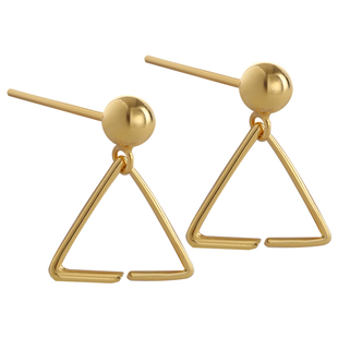 925纯银耳饰空托配件简约几何三角形diy镶嵌绿松石珍珠女耳钉空托