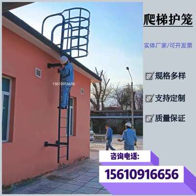国标爬梯护笼检修爬梯厂房爬楼基坑水池玻璃钢护笼爬梯不锈钢爬梯