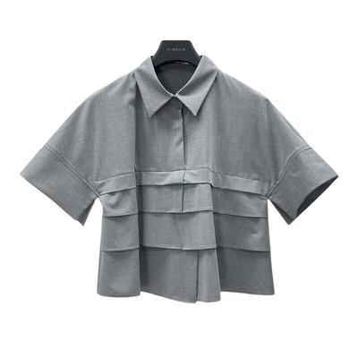 s.deer上衣翻领拼接宽松短袖衬衫