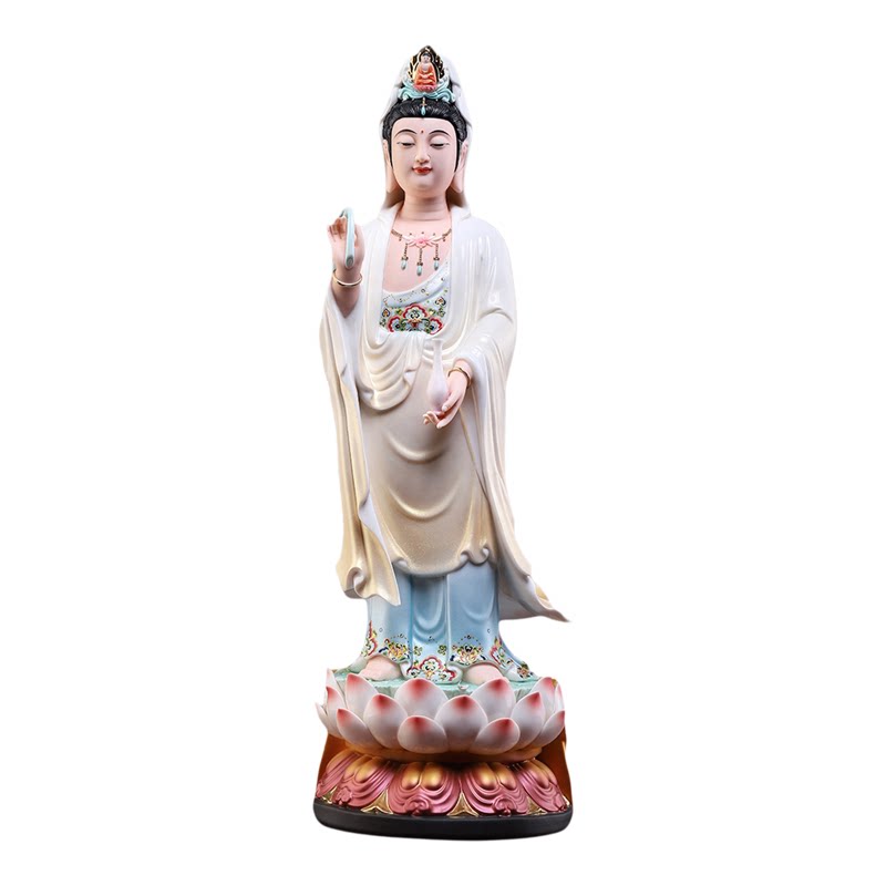 戴玉堂陶瓷摆件《立莲台杨柳观音》立像观世音菩萨像家用佛像供奉