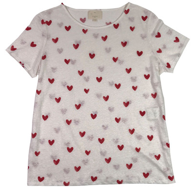 纯麻法式小众短袖桃心百搭T恤女