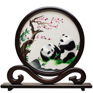 熊猫伴手礼苏绣手工刺绣工艺品摆件特色礼品送老外摆台国外礼物