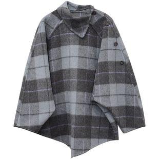 一三良品小个子 du家定制！美绝了灰紫色斗篷 羊毛双面呢大衣外套