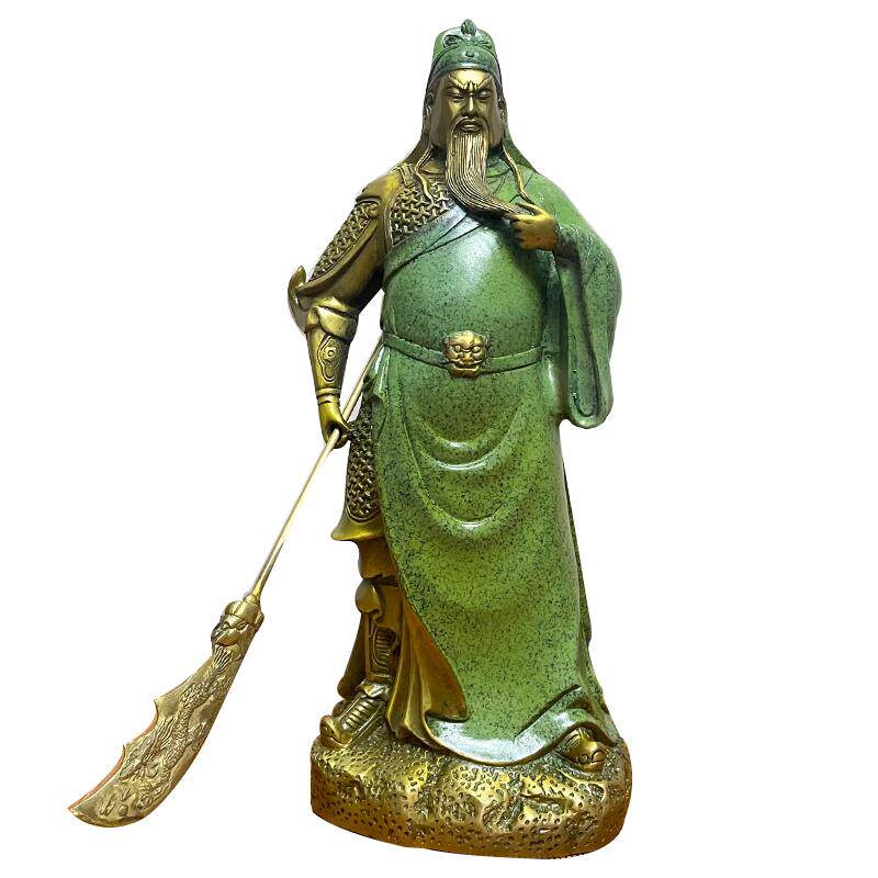 纯铜绿袍关公神像武圣铜像摆件招财黄铜武财神关羽客厅开业关二爷